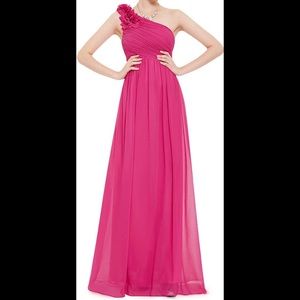 Flower One Shoulder Long Party Dress